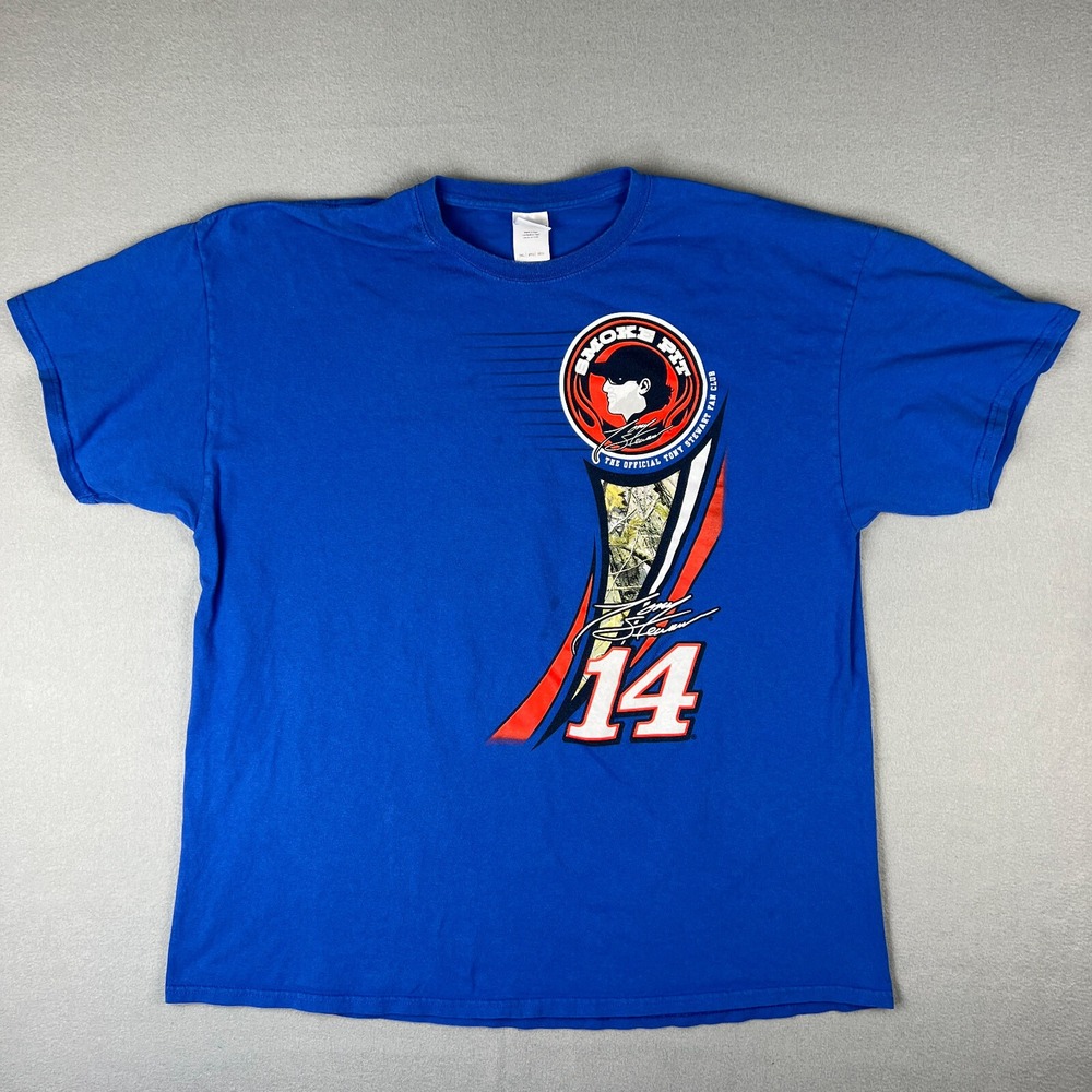 Tony Stewart NASCAR T Shirt Fits XL Fan Club Member Racing Tee Blue Smoke Pit